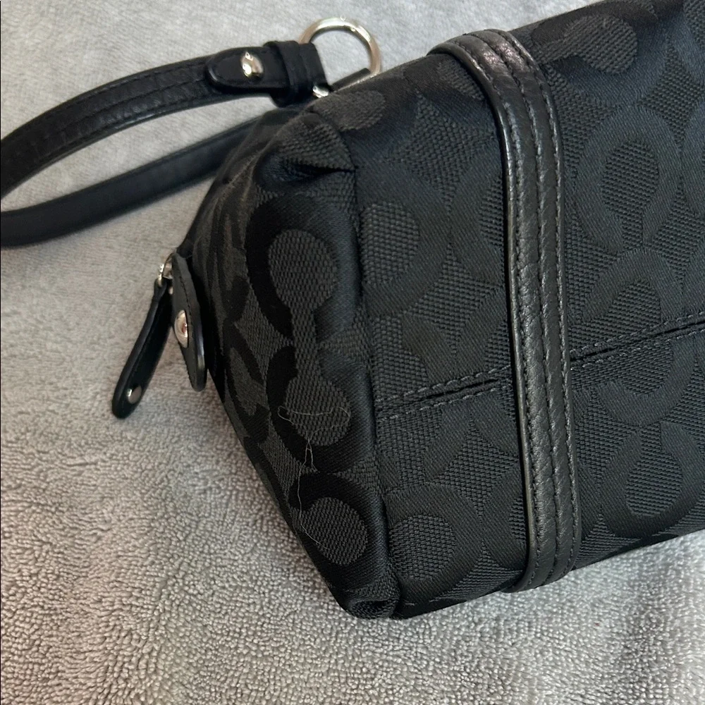 Coach Black Signature Jacquard Shoulder Bag with Silver Charm - Picture 11 of 16